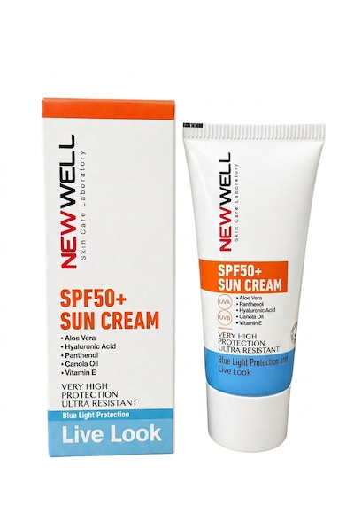 New Well Spf50+ Sun Cream 50 Ml Yüksek Koruma Güneş Kremi Uva Uvb & Mavi Işık Korumalı Nemlendirici Etkili