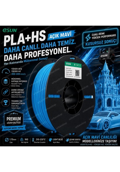 Esun Pla+hs Açık Mavi Filament 1.75mm 1kg Plastik Makara Yüksek Hız