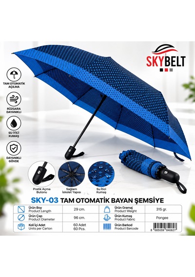 Tam Otomatik Bayan Şemsiye 8 Telli Renkli Desenli