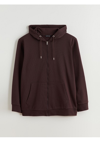 Lcwaıkıkı Classic Mürdüm Büyük Beden Kapüşonlu Erkek Kalın Fermuarlı Sweatshirt