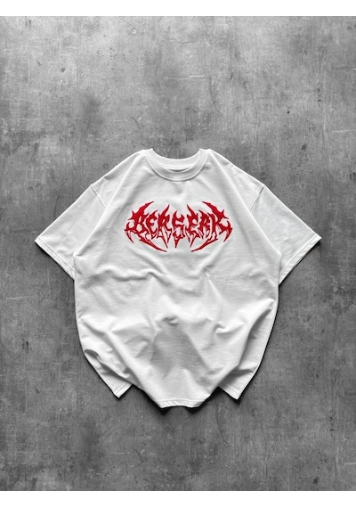 Erkek Kısa Kol Yazlık Tişört Bisiklet Yaka Baskılı Oversize T-shirt - Beyaz Beyaz