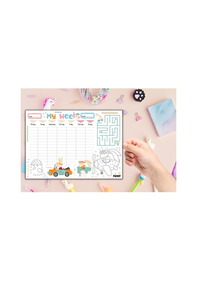 Çocuk Haftalık Planlayıcı - A4 - 30 Yaprak - Öğrenci Planlayıcı - Okul Planlayıcı - Ders Programı - 0588 Çok Renkli