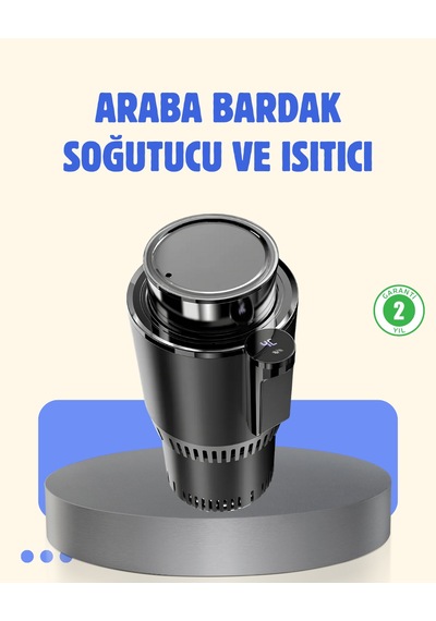 Araç İçi Akıllı Bardaklık Isıtıcı Soğutucu Dijital Ekranlı Sarı