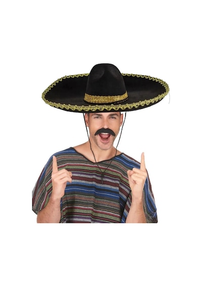 Mey İthalat Sombrero Meksika Şapkası Mariachi Altın Şeritli Yetişkin Boy