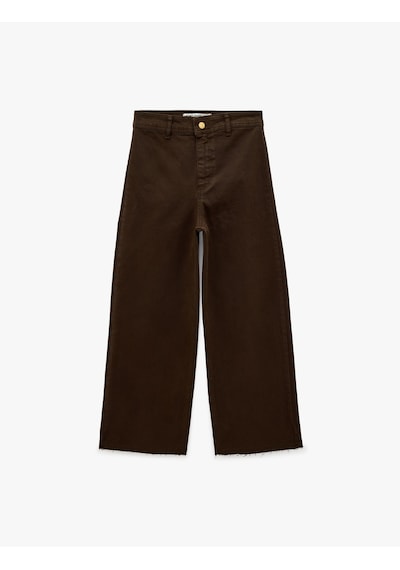 Koton Cepli Rahat Kalıp Kesik Paça Yüksek Bel Jean Pantolon - Culoette Jean Kahverengi 7wal40002mw Kahve