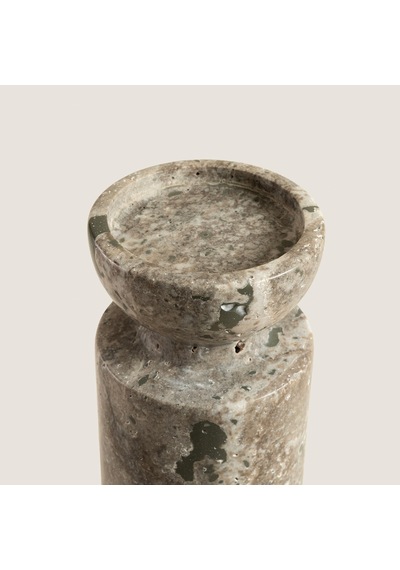 Silver Travertine Aura Büyük Mumluk Natural