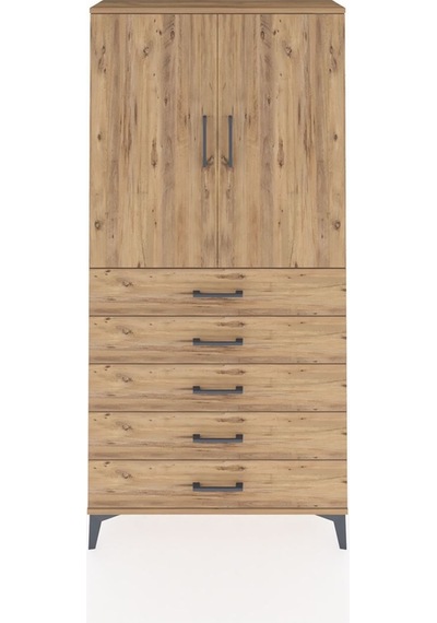 Arges Dolap 3 Raflı 5 Çekmeceli 2 Kapaklı 88x30x182 Çam-çam Çam