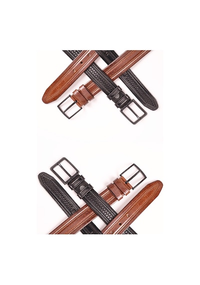 Ertay Deri Deri Köseli Kahverengi ve Siyah Erkek Kemeri 3 CM Kahverengi - Siyah