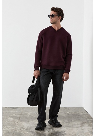 Grımelange Elıon Erkek V Yakalı Bordo Sweatshirt