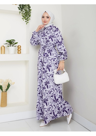 Nevayla Moda Yeni Sezon Mor Elbise / E0132 Mor