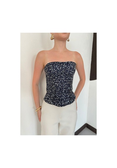 Verymoda Pul Payet Straplez Bluz D3123 Lacivert