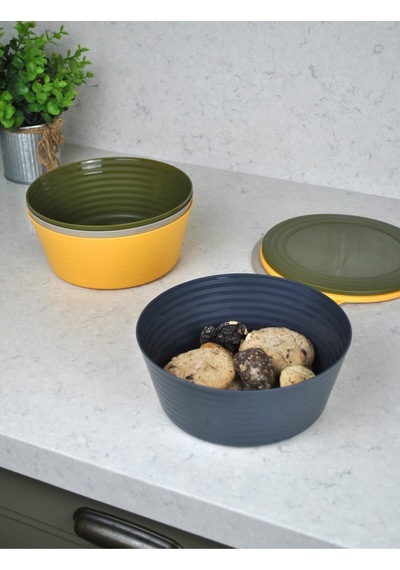 4 Adet Plastik Kapaklı Kase Seti Renkli Saklama Kabı Salata Kase 18x7 Cm 1500 Ml Renkli