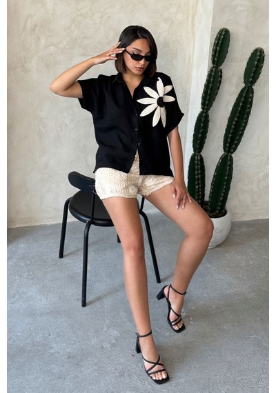 Verymoda Çiçek Detaylı Gömlek D2890 SİYAH