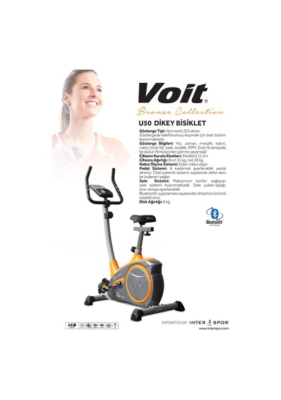 Voit U50 Bronze Collection Dikey Kondisyon Bisikleti Bluetooth Özellikli, 8 Kademe Direnç, Nabız Ölçerli, Led Ekranlı