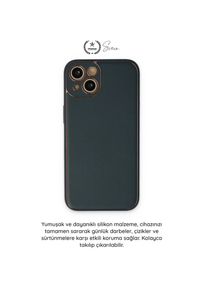 Kılıf iPhone 14 Plus Uyumlu Kılıf Coco Deri Görünümlü Silikon Kapak Darbe Emici Esnek Yumuşak Koruy Yeşil