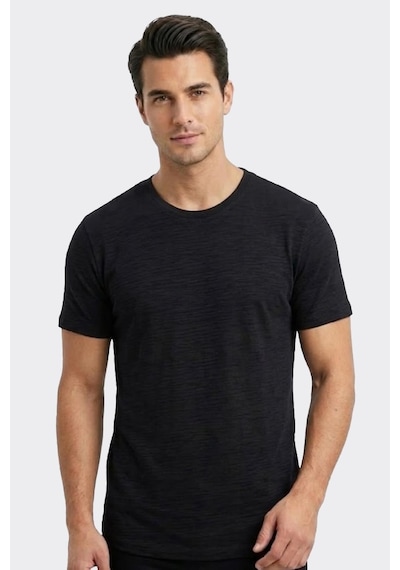 Uki Siyah Modal Bisiklet Yaka T-shirt