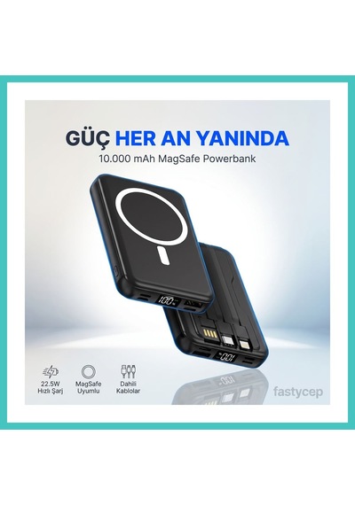 Ny Joy 10.000 Mah Kablosuz Hızlı Şarjlı Magsafe Powerbank Led Ekranlı Dahili Kablolu Powerbank Çoklu Giriş Nyjoybz Çok Renkli