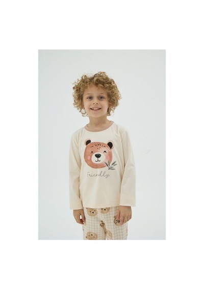 Zeyzey 8901 Unısex Çocuk Baskılı Pijama Takım Vanılya/3-4yas Vanilya