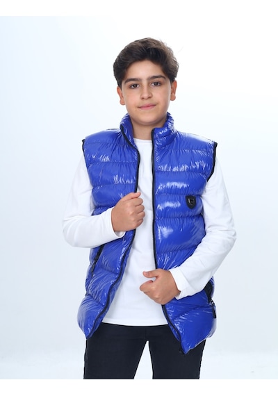 Toontoy Kids Toontoy Erkek Çocuk Parlak Görünümlü Göğsü Armalı Yelek Saks