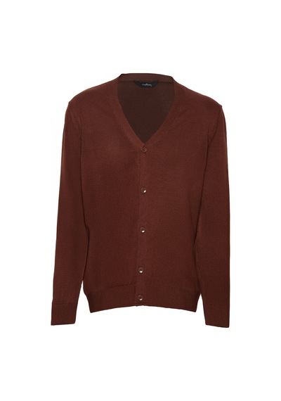 Tudors Erkek Slim Fit Düğmeli Düz Pamuklu Kahverengi Hırka-32621 Kahverengi