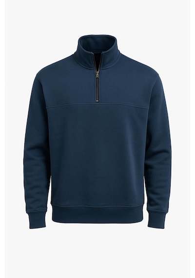 Classics Men Unisex Relax Fit Rahat Kesim Pamuklu Yarım Fermuarlı Dik Yaka Sweatshirt Lacivert Lacivert