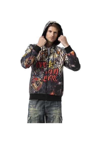 Cipo & Baxx Cl574 Kartal Desenli Kapşonlu Erkek Sweatshirt Siyah