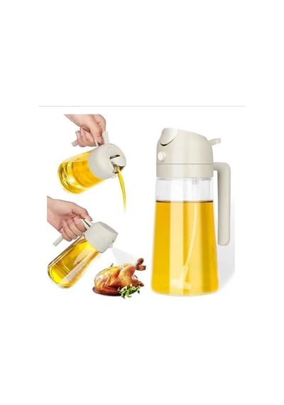 2'li Çift Fonksiyonlu Cam Yağdanlık 450ml Kulplu Zeytinyağı Sıvıyağ Şişesi Airfryer Sprey Yağlık Bey Diğer