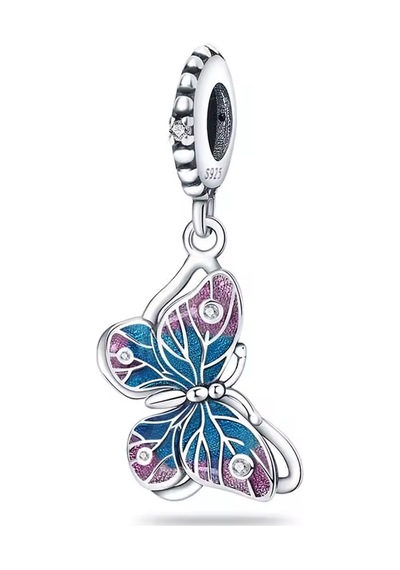 Renkli Kelebek Sallantılı Charm Gümüş