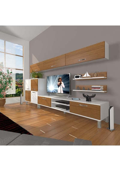 Decoraktiv Eko 8 Slm Dvd Krom Ayaklı Tv Ünitesi Tv Sehpası Beyaz - Ceviz