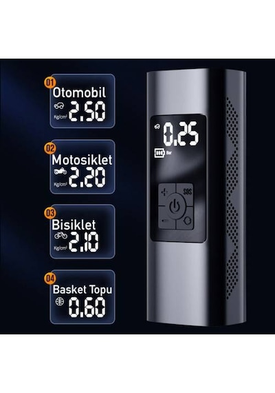 Coofbe Led Işıklı Şarjlı Taşınabilir Lastik Pompası Hava Kompresö