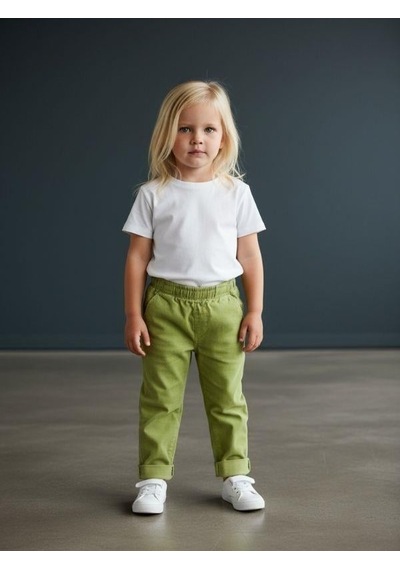 Zekids Kız Bebek Yumuşak Dokulu Beli Lastikli Duble Paça Yeşil Pantolon-16581 Yeşil