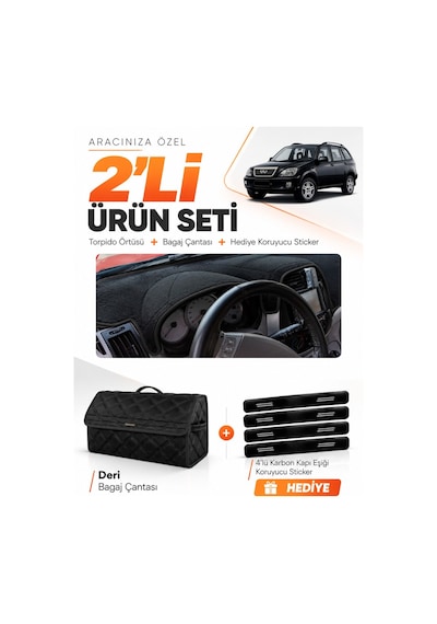 E-biz Chery Tiggo 5 2013-2015 Uyumlu Torpido Örtüsü + Deri Bagaj Çantası Seti - Siyah - Cy001