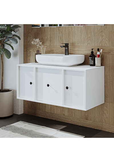 Ayaksız Oval Lavabolu Mdf 105 Cm Çekmeceli Banyo Dolabı Beyaz Mat Beyaz Ayaksız Oval Lavabolu Mdf 105 Cm Çekmeceli Banyo Dolabı Beyaz Mat Beyaz