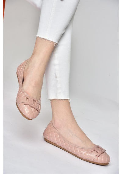 Fox Shoes P250005209 Pudra Kapitone Tokalı Günlük Kadın Babet Pudra-kapitone Pudra