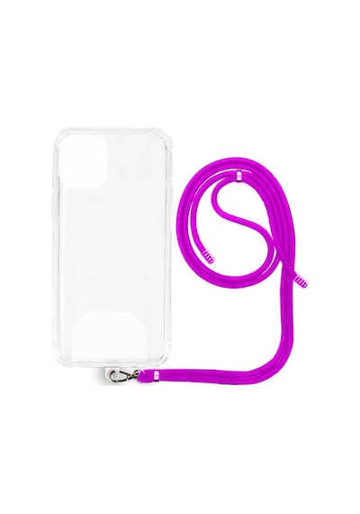 Apple Uyumlu iPhone 16 Plus İp Askılı Şeffaf Silikon Kılıf Koyu Pembe