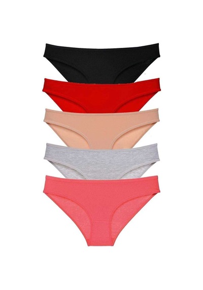 5 Adet Süper Eko Set Likralı Kadın Slip Külot Siyah Kırmızı Ten Gri Fuşya Beden: M Standart