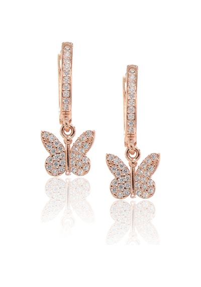 Kelebek Model Zirkon Taşlı Rose Kaplama Bayan Gümüş Küpe 201022764