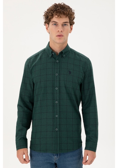 U.s. Polo Assn. Erkek Koyu Yeşil Gömlek Desenli 50296597-vr079 Koyu Yeşil
