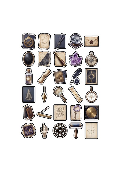 30 Adet Vintage Mistik Astroloji Sticker Seti - Laptop Defter Telefon İçin Çok Renkli