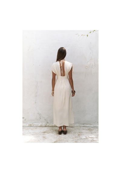 Mai Collection Mai Studios Co. Manarola Büzgü Detay Bej Uzun Elbise Bej