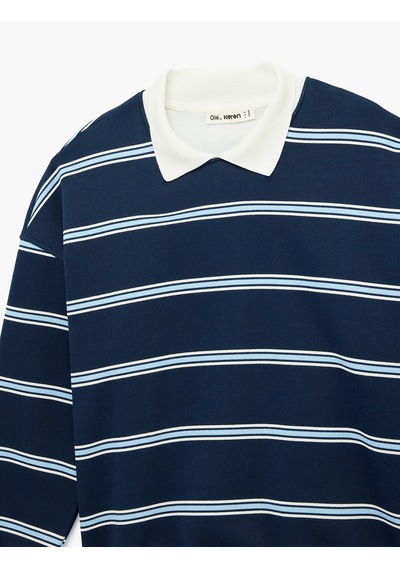 Koton Polo Yaka Uzun Kollu Çizgili Oversize Sweatshirt Lacivert Çizgili 6wal10665ık Lacivert Koton Polo Yaka Uzun Kollu Çizgili Oversize Sweatshirt Lacivert Çizgili 6wal10665ık Lacivert