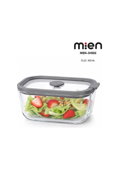 Mien 800 Ml Sızdırmaz Kapaklı Cam Saklama Kabı-gri Antrasit Gri Şeffaf