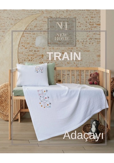 New Home Müslin Bebek Nevresim Takımı 4 Parça Traın - Adaçayı