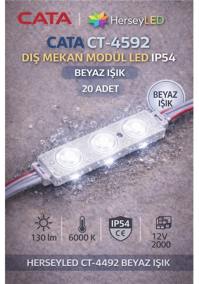 Ct-4592 20adet 12v Modul Led Beyaz Işık 2 Watt Kristal Mercekli Led Modul 20 Adet Ct-4592 B Beyaz