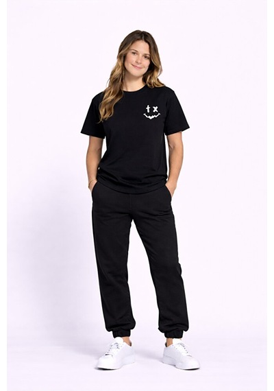 Sevgili Kombini Çift Tişört Oversize Unisex Uyumlu Çift Kombin 2' Siyah