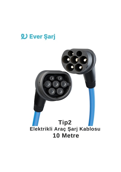 Ever Charger Tip2 Elektrikli Araç Şarj Kablosu ECO Mavi 10 M