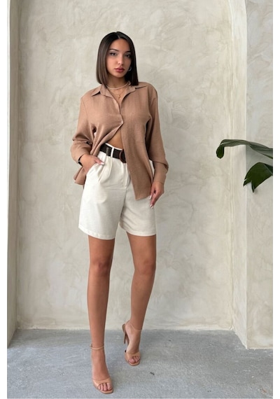 Verymoda Kemerli Şort D2686 Taş