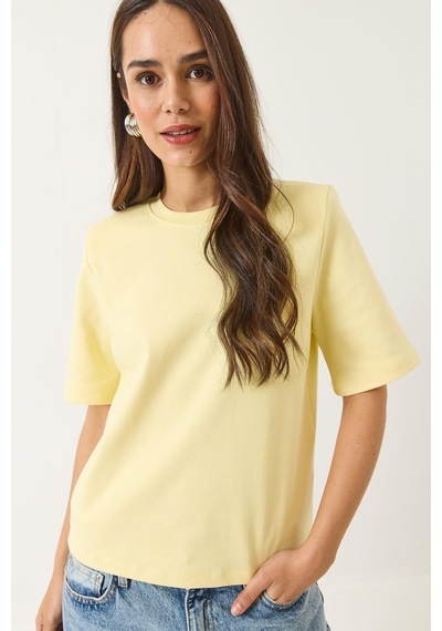 Shade Kadın Bisiklet Yaka Vatkalı Pamuklu Basic T-shirt 241134 60283128 - Tereyağ Çok Renkli