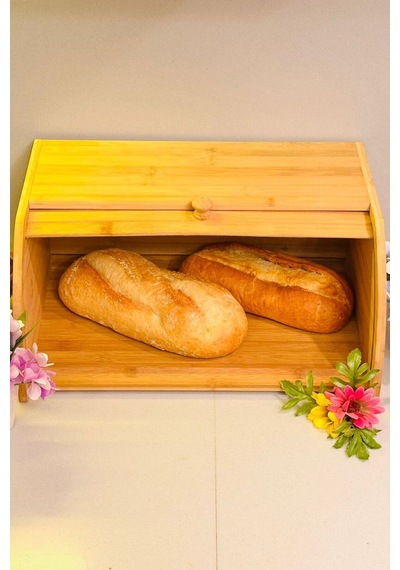 Makri Home Doğal Bambu Demonte Ekmeklik, Ekmek Kutusu, Kayar Kapaklı, Geniş Hacimli, 38 X 23 X 19 Cm Turuncu