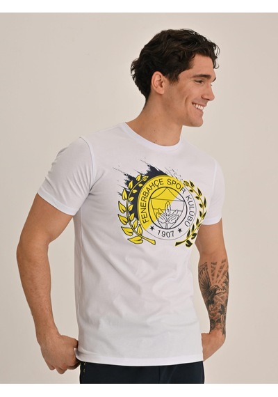 Fenerbahçe Erkek Kolej Brush Detaylı Logo Tshırt BEYAZ